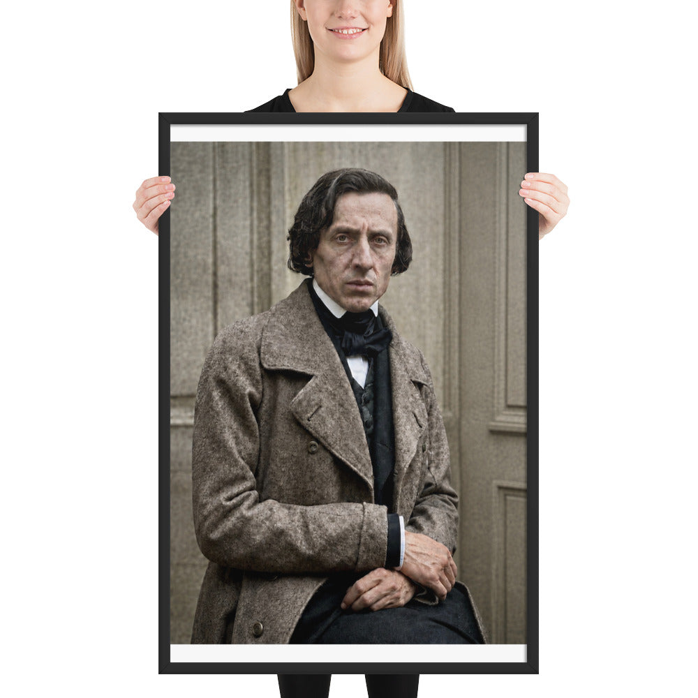 Frédéric Chopin fine art portrait print, 24x36 framed shown on wall